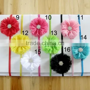 Fraying Chiffon Flower Headband With Pearl Rhinestone in Center for Kids Hair Accessories thumbnail-1