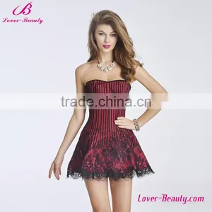 Lover-Beauty Lace Overbust Plastic Boned Sexy Red Corset Short Dress For Sale thumbnail-1