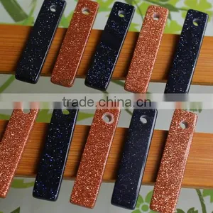 Single Hole Long Gold Sand and Blue Sand Stone Charms Pendant Jewelry Accessories for Necklaces thumbnail-1