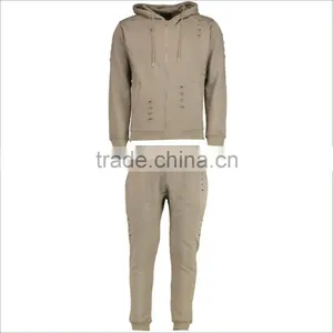 Custom New Design Broken Hole Washed Tracksuit Slim Fit thumbnail-2
