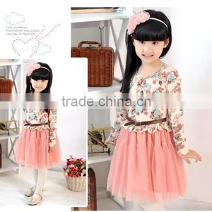 Free Shipping New Girls Baby Kids Toddlers Summer Floral Print Dress Bow Sleeveless Long Sleeve Tutu Dress Children's Clothing thumbnail-1