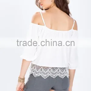 Fashion Cold Shoulder Self Tie Crochet Blouse Top Selling Blouse Products 2015 thumbnail-4