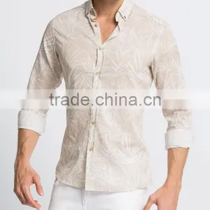Beige Super Skinny Long Sleeve Men Casual Shirt thumbnail-1