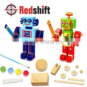 OEM Product Art & Craft Toy Color Wooden Mini Robot Set thumbnail-1