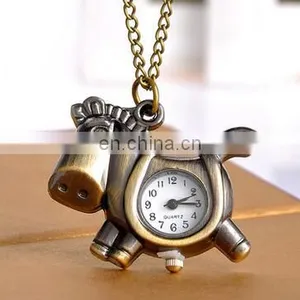 Godbead Charming Design Classic Quartz Antique Pony Pendant Children Pocket Watch Necklace Retro Pocket Watch Wholesale thumbnail-2