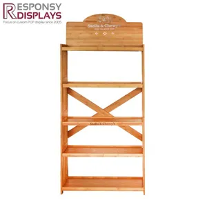 Hot Sale Customized 5 Layer Bamboo Floor Display Stand for Pet Products thumbnail-2