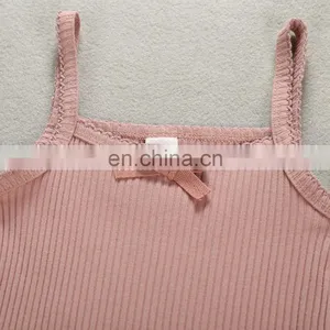 Infants & Toddler Solid Color Spring Autumn Lace Edge Slip Knitted Cotton Romper thumbnail-3