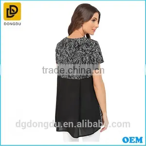 Women Latest Fashion Blouse Design Short Sleeve Lady High-Low Hem Blouse thumbnail-4