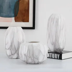 Marbling Ceramic Vase Hand Made White Flower Vase for Home Decoration thumbnail-4