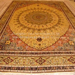 YAMEI Blue Color Big Size Handmade Silk Persian Carpet for Sale Szie 9x12ft thumbnail-3