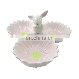 Rabbit Divided Ceramic Snack Dessert Food Easter Bunny Plate thumbnail-1