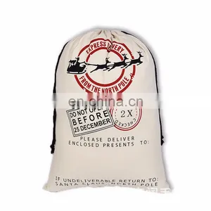 Eco Friendly Christmas Gift Canvas Cotton Bags For Christmas Tree Storage Candy Bag OEM Customized With Drawstring thumbnail-3