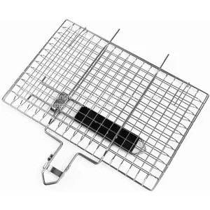 Portable Easy-to-flip With Removable Handle Grill Basket Fish Grill Non-Stick Foldable Nets thumbnail-3