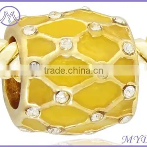 Yellow Handmade Enamel Crystal Faberge Egg Charm Metal Beads Bracelet thumbnail-2