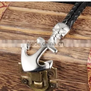 Cheap Stainless Steel Skull Boat Anchor Double Braided Leather Bracelet Punk Rock Style thumbnail-5