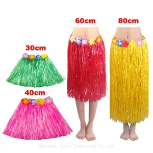 80cm Grass Skirts - Double Layers With Flower Hair Clip for Luau Performances thumbnail-2