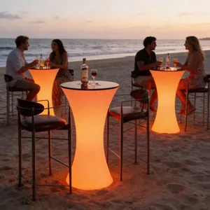 Creative Modern LED Luminous Durable Water Resistant Eco-Friendly Bar Set Coffee Table Stool for Hotel Outdoor Gym Basement thumbnail-4