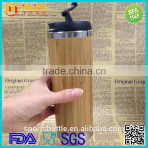 Food Grade Material Envirmental Design 350ml Double Wall Steal Inner Bamboo Cap thumbnail-1