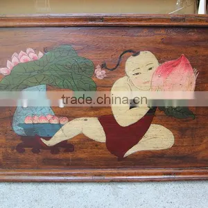 Antique Chinese Painted Wood Picture Board thumbnail-1