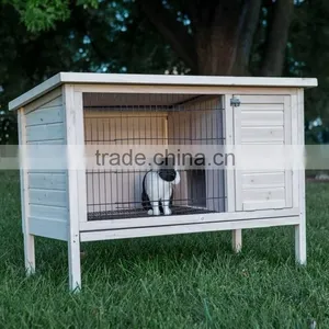 Outdoor White Wooden Rabbit Hutch thumbnail-1