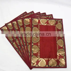 Indian Silk Table Runner With 6 Place Mats & 6 Coaster in Maroon Color Size 16*62 thumbnail-2