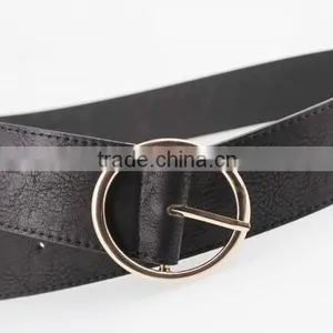 Women's Fashion Belt With Black PU Leather & Gold Circle Buckle in Chinese Factory thumbnail-6