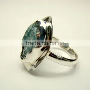Aquamarine Raw Natural Gemstones Ring, 925 Solid Sterling Silver Rings, Blue Aquamarine Rough Gemstone Jewellery thumbnail-2