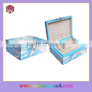 Elegant Blue Pearl Jewelry Box & MDF Jewellery Boxes With Lock And Key For Sale thumbnail-1