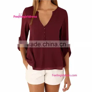 Latest Styles Office Wear Fashion Cutting Blouse for Ladies thumbnail-3