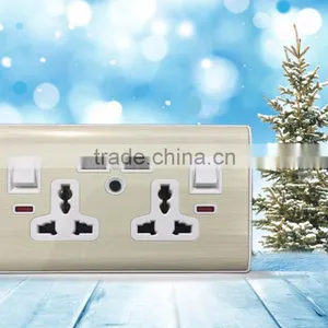 Wall Mount Electrical Double Switch Socket With 2 Usb Outlet for Iphone Charge 3200 mA thumbnail-1