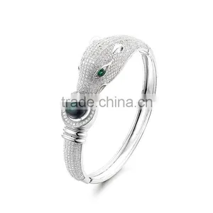 925 Silver Men Lion Head Black Pearl Wholesale Expandable Bangle Bracelet SBG735W thumbnail-2