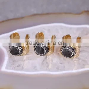 Natural Labradorite Rhinestone Crystal Paved Wide Rings Gold Plated, Labradorite Gemstone Jewelry Rings thumbnail-3