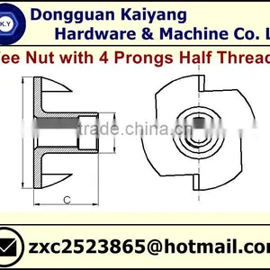4 Prongs Tee Nut; T Nut (Half Threaded) for Furniture; M5, M6, M8, M10 thumbnail-5