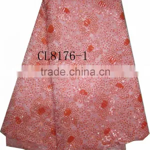 African Organza Lace With Sequins Embroidery CL8176-1red thumbnail-1