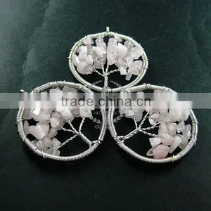 50mm Round Handmade Wiring Tree in Random Pink Rose Quartz Stone Pendant Charm DIY Supplies 1820257 thumbnail-2