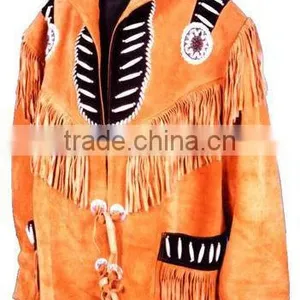 Light Orange Color Suede Leather Western Jacket thumbnail-1