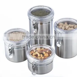 Stainless Steel Clear Top Can Jar Stackable Herbs Spice Canister With Clamp thumbnail-5