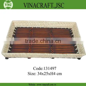 Brown Rattan Bamboo Tray thumbnail-1