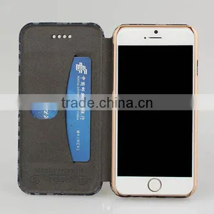 Denim Fabric Leather Card Slots Flip Phone Case for IPhone6 Case Wallet thumbnail-3