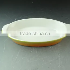 Hot Wholesale Oval Glazed Ceramic Bake Plate With Handles for Daily Use Stock thumbnail-2