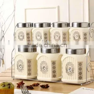 Kitchen Ceramic Canister Set Storage Jar With Stainless Metal Lid & Stand thumbnail-2
