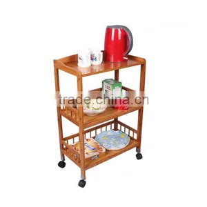 Wholesale Bamboo Kitchen Cart New Mobile Dining Car With Baskets, Shelves and 8-Slot Wine Bottle Holder thumbnail-2