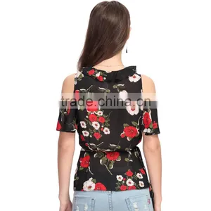 Woman Back Neck Design Chiffon Latest Fashion Image New Printed Blouse thumbnail-6