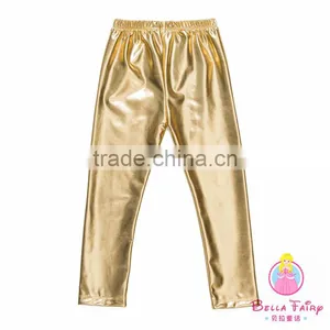 New Fashion Baby Girls Gold Color PU Pants thumbnail-2