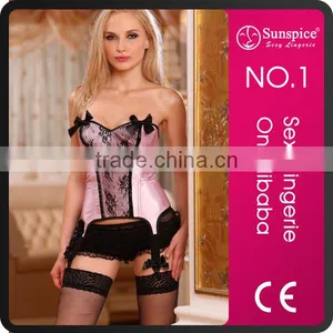 2015 Hot Sales and Fashionable Pink and Black Hot Pretty Girls Full Sexy Image Photo Corset thumbnail-1