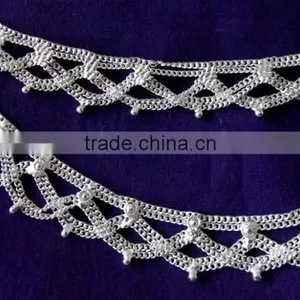 SILVER TONE Chain Payal ANKLETS Feet Bracelet PAIR thumbnail-2