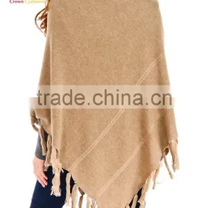 Classic Cashmere Fringed Poncho Cashmere Poncho Sweater Wrap thumbnail-1