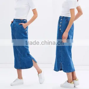 2016 Latest Long High Waist Design Pictures Denim Skirt thumbnail-1
