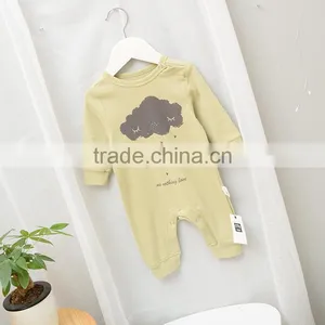 100% Cotton Pure Color Cute Printing Wholesale Baby Autumn Playsuit thumbnail-3