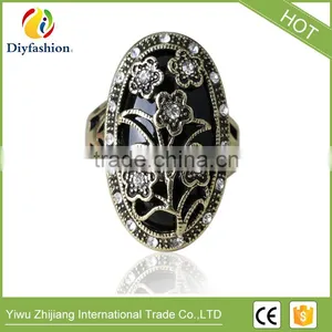 Colorful Unique Vintage Ring Oval Resin Jewelry Plating Gold Mosaic White Crystal Charm Flowers Ring For Women thumbnail-1